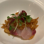 東京チャイニーズ 一凛 - 縞鯵の冷製黒酢玉葱ソース