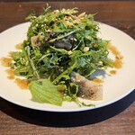 Grilled mackerel with green chili pepper and coriander salad served with Lao Hu Tsai