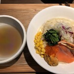 鴨出汁中華蕎麦 麺屋yoshiki - 蟹の冷やしクリーミー和えつけそば(手揉み麵)