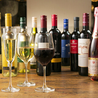9 types of wine by the glass and over 30 types of wine by the bottle available at all times.