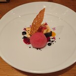 L'Opera d'Arte - 中津のこだわり卵のチーズテリーヌ、フランボワーズシャーベット、とよみつひめ 