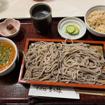 Sobadokoro Kitaen - アサリとエビのクリームつけ蕎麦、炊き込みご飯