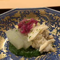 津の守坂 小柴 - 初めていただいたかも、菱蟹。菊や冬瓜などと爽やかなオープニング。