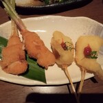 Zakku Okageya - 葉生姜の肉巻き、キスの串揚げ