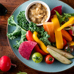 Exquisite sauce - bagna cauda made with colorful vegetables straight from the farm