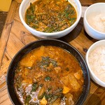 CURRY ZION - 【2022年08月】上：ニラ豚1100円（辛さ２）、下：ラムと大根のスープカリー1,280円（辛さ４）。