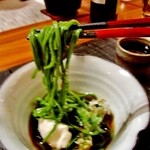 奥日光森のホテル - 凌ぎ（自家製茶蕎麦、大和芋、こし油、七味、もみ海苔）