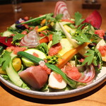 “Home farm” freshly harvested green salad with a variety of vegetables