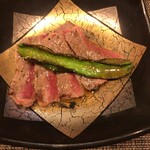 お席 みきち - 常磐牛もも肉の焼き物 シカクマメ