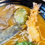 あさひ - 天カレーそば＋そば大盛
牛肉･野菜天･海老天