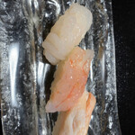 鮨よし - エビ白えびと甘エビ  あと、昨日初水揚げの新湊の紅ズワイガニ‼️ニュース見たよとﾜﾀｼが言うとお母さんニッコリしてそうそうそれそれ‼️と言ってくれました。