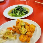 味仙 - 青菜炒め、海老のマヨネーズ和え