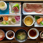 Hanazen - 「松花堂和膳」@1750  これに「牛しゃぶ鍋」と「ざる蕎麦」まで付くんですから、驚き！