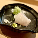 菊鮨 - ❸九絵お造り〜塩or山葵、葱。やっぱり博多は"アラ"