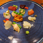 いまむら - ツブガイ、スズキ、鯛、マグロ、クジラ、銀鮭、水だこ、イカ、海鞘、ブドウ海老