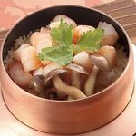 Shrimp and shimeji Kamameshi (rice cooked in a pot) September to November