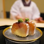 道人 - 料理写真:この日は鬼アジの棒寿司でした。サイコー♪