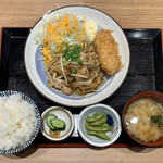 Shokudou Takahiro - 生姜焼きとカニコロ定食 ¥1,075