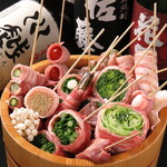 We prepare each bottle one by one at the shop! Hakata's specialty vegetable wrapped skewers!