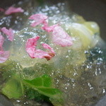 蕎麦菜 - くずきりのサラダ。キャベツの上にくずきりとゼリー。