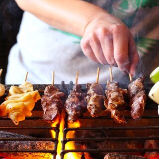 All-you-can-eat charcoal-grilled Yakitori (grilled chicken skewers)!