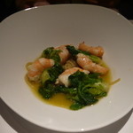 レストラン ラッセ - スパゲッティ　天使海老と芽キャベツのスパゲッティ　オマールエビのスープで