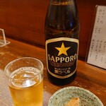 Taruhei - 瓶ビール中 580円、お通し