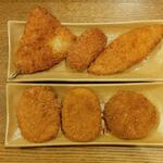 ディオ - 牛コロッケ×２、メンチカツ、アジフライ、カニクリームコロッケ、白身フライ 各(税抜)47円 ※袋より取り出し後 (2022.09.06)