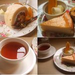 Tea house cache-cache - 土日限定デザートセット\700（米粉ロールケーキとチーズケーキを注文）+スコーン+紅茶