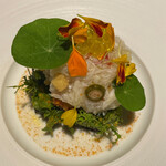 ラ・ヴァガボンド - 北海道産毛蟹〜黒米とブロッコリーのペーストに乗る毛蟹