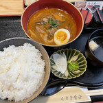 Kumaki Shokudou - もつ煮定食 おかず、ご飯大盛り