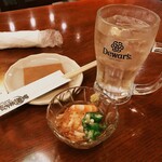 長万部酒場 - ハイボとお通し(400ウェンくらい)