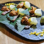 草津 極楽酒場 - A5ランクの近江牛雲丹巻き