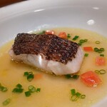 蒼 - さかな人長谷川さん　水中放血神経締めの黒ムツ　アクアパッツァ仕立て。深海にいる黒ムツを神経締めするのは難しいそう。水中放血神経締めとは!? 峯村シェフが仰ると、皆様、格闘技の技みたいと笑ってしまう。すみません。