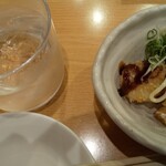 Ajisai Yoshifumi - 芋焼酎ロックでスタート。突き出しも美味しい。