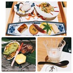 Kotohira Onsen Onjuku Shikishimakan - 夕食(前菜、焼物、丸碗)