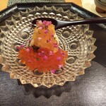Nishiazabu Ootake - 毛蟹  菊菜  新イクラ。蟹の味は弱いが、菊菜とイクラがフォロー役になっているので皿全体としては良い仕上がり。