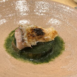 和の食 樹翠 - 能生産甘鯛をメセンイソースがけしたえんぴつナスに乗せて