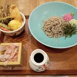 米と天ぷら 悠々 - おろし蕎麦＋ミニ鶏玉天丼