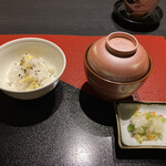 月の花 梟 - ご飯、味噌汁、香物　蓋取り忘れるヽ(*´∀｀)