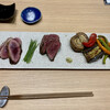 Beans and Mai.Cul - 本日のグリル、鉄板焼き　和牛厳選ハラミ、河内鴨、ふわとろ茄子、紐唐辛子、ブラウンマッシュルーム、赤万願寺とうがらし