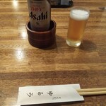 Tonkatsu Yutaka - こゆビールの提供の仕方は好き。グラスをキンキンに冷やしてあるのも嬉しい。