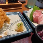 宮益坂下酒場 - アジフライ・刺身定食（ご飯大盛り無料）　1000円