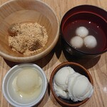 お日さまのえがお - わらびもち、白玉ぜんざい、ジェラート(りんご、ミルク)