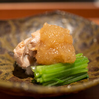 日本料理 晴山 - 2022.9 鹿嶋産ハマグリ酒煮 京壬生菜 たたき長芋 金山寺味噌ジュレ