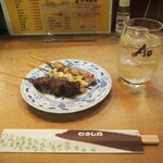 むさし乃 - 早朝おまかせセット（やきとり おまかせ3本） ＆ 碧ハイボール