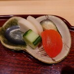 日本料理 柳燕 - 香の物（胡瓜、長芋、茄子、トマト）