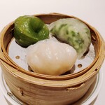 中国飯店 富麗華 - 天津（左上からベジタブル、韮と小エビ、海老）