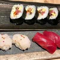 梅田 鮨割烹のの - 20220915のの巻きと白海老、本マグロ