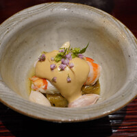 京味 もと井 - 車海老と焼きナスのごまだれ掛け　落花生と穂紫蘇